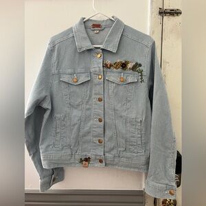 Universal Thread Denim Jeans Jacket Embroidered & Embellished Button Up